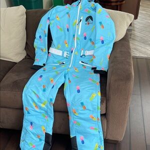 Women’s Size Medium One Piece Ski Suit - Blue with Multicolor Pineapples